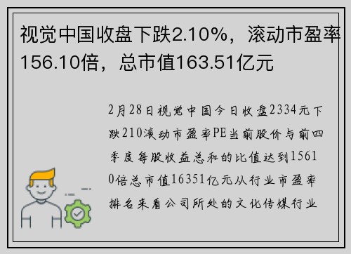 视觉中国收盘下跌2.10%，滚动市盈率156.10倍，总市值163.51亿元