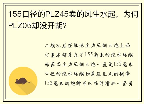 155口径的PLZ45卖的风生水起，为何PLZ05却没开胡？